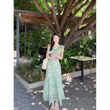Green Hanging Flower Dresses Women's Summer 2025 Seaside Vacation Wearing Long Dresses Summer Beautiful Dresses