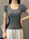 Pure Hot Girl Round Collar Color Short-Sleeved T-Shirt Summer 2025 New Slimming Bottom Shirt Waist Top