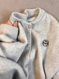 Soft Sticky Bear Embroidered Sweater Jacket Woman 2025 New Early Spring Round Collar Outside With Thick Knitted Shirt Top