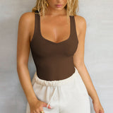 Women's Sexy Fashion Sports Vest Yoga Y2K Hot Girl U Collar Solid Color Bhish Blouse
