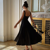 2025 Spring Summer New Women's Temperament Pure Color Collar Sleeveless Belt Sling Dress Women