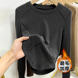 European Goods Autumn And Winter Grinding Thick Bottom Shirt Women Long Sleeves With Shoulder T-Shirt Design Thin Velvet Top Design