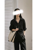 Spring And Summer New Black Gold Buckle Classic Shirt French Retro Fashion Long-Sleeved Top Female Senior Sense