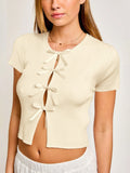 Ebay Burst Y2K Sexy Hottie Bow Decorated Hollow T-Shirt High-End Short Top