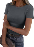 2025 Summer New Fashion Lady Short Sleeve Elastic Collar Ribs T-Shirt Women's Top