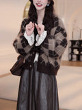 Lazy Wind Loose Knitted Jacket Women's Sweater 2025 Autumn And Winter New Fashion With Leather Skirt Casual