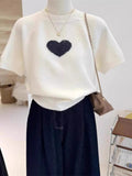 Spring And Autumn Han Linen High-End Love Slim Thin Short Knitted Sweater Women's Short-Sleeved Top