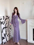 Royal Sister Unique Beauty V-Neck Purple Body-Beauty Fishtail Huge Look Long-Sleeved Dress Autumn 2025