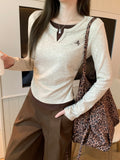 Fake Two Embroidered Round-Neck Long-Sleeved T-Shirts For Women Wearing A Folded Waistcoat In The Fall And Winter Of 2026