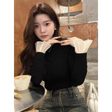 Black Half-High Collar Bottoming Shirt In Autumn And Winter With High-End Grinding Long-Sleeved T-Shirt Slimming Chic Top