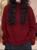 Red White Half-Neck Long-Sleeved Knitted Sweater In The Sweater Winter Girl's New Burst Thin Bottom Shirt Top