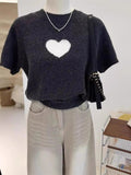 Spring And Autumn Han Linen High-End Love Slim Thin Short Knitted Sweater Women's Short-Sleeved Top