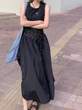 Designing Blue Vest Dress Women's Summer Casual Temperament To Show Thin Sleeveless Large Swing Long Skirt
