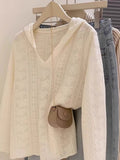Hook Flower Hollow Long-Sleeved Knitted Shirt Women 2025 Spring New Hooded Hard Shirt Loose Thin Top