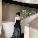 French Super Fairy Pure Lust Lotus Leaf Side Splicing Slinging Dress Female Summer High-Grade Slim Slimming Irregular Skirt