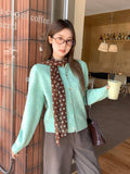 Green Round Collar Knitted Sweater Cardigan Women 2026 Early Autumn Atmosphere Wearing Loose Lazy Button Coat Top