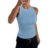2025 Summer Women's Ribs Small Vest Round Collar Body Type Women's Vest