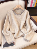 Special Counter Withdraws The Big-Name Shear Women's Retro Round Collar Collar Sweater Women's Spring And Autumn Lazy Wind Loose Knitting Top
