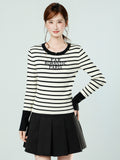 Black Apricot Stripes Bumped Round-Neck Long-Sleeved Knitted Shirt Women 2026 Autumn And Winter New Body Repair On The Bottom Shirt Top