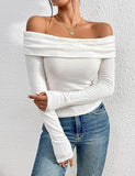2025 Women's Out-Shoulder Long Sleeves And A Word Shoulder Women's Top T-Shirt Fashion