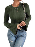 2026 New 8X4 Pit Gruffing Round Collar Women's Blouse Fashion Burst Long-Sleeved Lady T-Shirt