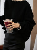French Black Nail Beads Collar Knitted Women's New Languid Wind High Sense Loose Sweater Top