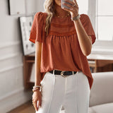 Independent Research And Development Design Round Collar Splicing Top 2025 Spring And Summer Loose Women's Shirt Pure Color