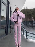 Winter Explosion Warm Fashion Hooded Zipper Short Ski Cotton Trousers Set Woman