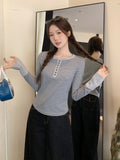Striped Half-Neck Design Long-Sleeved T-Shirt Women 2026 Autumn New Repair Bottom Shirt Top