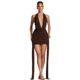 Spring And Summer New Women's Personalized Water Drop Decoration Sexy Deep V-Neck Hanging Neck And Hip Dress
