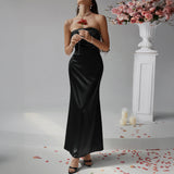 Dili 2025 Spring/Summer French Sexy Dress Solid Colored Chest Evening Dress Dresses Women's Dress