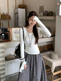 White V-Neck Shoulder Long-Sleeved T-Shirt 2026 Autumn New Bottoming Shirt Inside The Slim Atmosphere Of The Woman