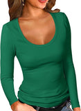 2025 Lady Collar Collar T-Shirt Basic Solid Long-Sleeved Bottom Shirt