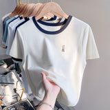 Apricot Short-Sleeved Women's Clothing 2026 Summer New Design Embroidered T-Shirt Thin Waffles Thin Top