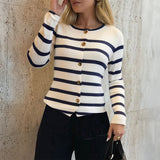 Dili Elegant Temperament Striped Long-Sleeved Vest Vest Women's Clothing 2025 Autumn And Winter