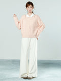 Korean Gentle Pink Jasmine Round Collar Thick Sweater 2026 Winter Loose Inside The Bottom Knitting Top