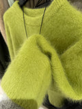 High-Grade Green Marinade Velvet Round Collar Sweater Women Autumn And Winter Soft Glutinous Milk Fufu Outside Wearing Horse Sea Hair Top Thick