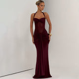 2025 New Hanging Neck Tie Mesh Splicing Ribbon Dress Dress Dress