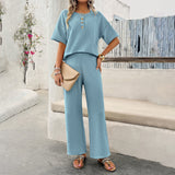 Dili Women's Clothing 2025 Spring And Summer Temperament Casual Pure Color Knitted Short-Sleeved Trousers Set
