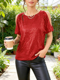 Women's New Sexy Open Shoulder Collar Short-Sleeved Flashing T-Shirt Top Girl