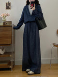 Shessaffella Lady With The Same Imitation Denim Set Fake Two Loose Broad-Legged Trousers