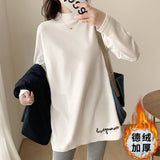 De-Velvet Half-High Collar Bottomed Bottom Shirt Women In Autumn And Winter With Long-Sleeved T-Shirt Cation Thicken And Worn White Top