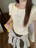 Korean Purple Texture Hot Diamond Short-Sleeved T-Shirt 2026 New Summer Shoulder Design Sense Unique Top