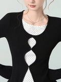 Sweet Hottie Round Collar Fake Two Design Feel To Take T-Shirts 2026 Early Autumn Wave Print Bottom Shirt Top