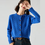Klein Blue Knitted Sweater Cardigan Women 2025 Autumn Red Sweater Bottom Blue Collared Blouse Woman