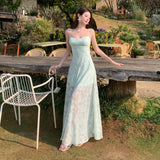 French Mint Man Lace Sling Dress Women's New Summer Seaside Resort Style Wears Long Waist Skirt