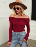 2025 Women's Out-Shoulder Long Sleeves And A Word Shoulder Women's Top T-Shirt Fashion