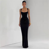2026 Spring New Solid Color Sexy Fashion Sleeveless Folding Square Collared Hip Dress