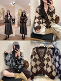 Lazy Wind Loose Knitted Jacket Women's Sweater 2025 Autumn And Winter New Fashion With Leather Skirt Casual