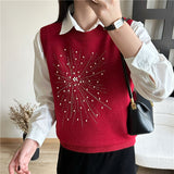 Nail Bead Heavy Industry Design Sense Collar Outside Wearing Vest Folding On The Shoulder Wearing Knitted Vest Casually And Comfortable